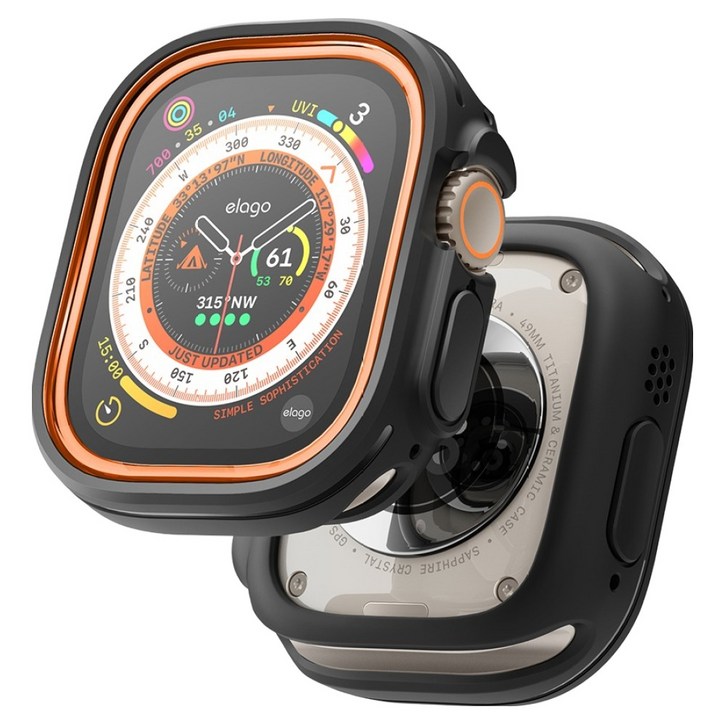 엘라고 애플워치 울트라 듀오 케이스 49mm, 블랙  오렌지