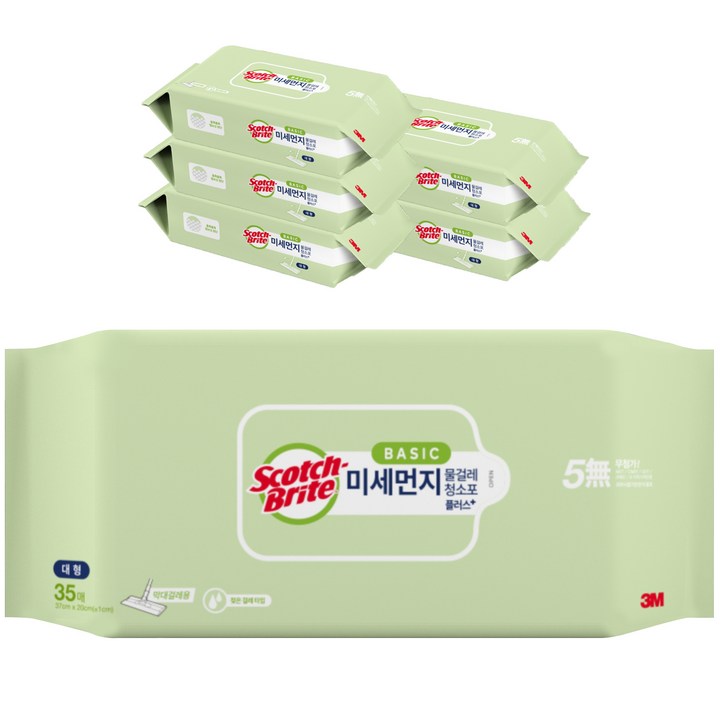 스카치브라이트 3M 베이직 미세먼지 물걸레 청소포 플러스 35매, 6개
