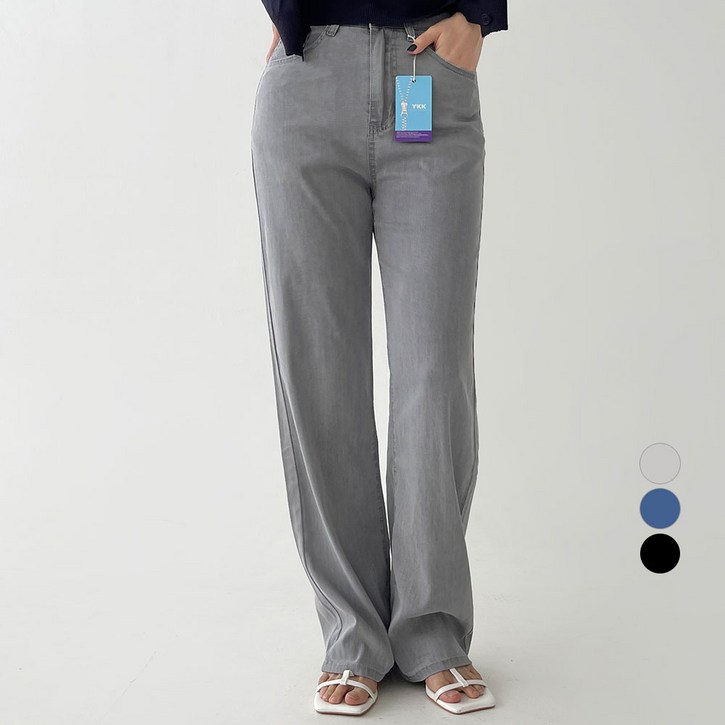 플랜데이 여성용 시원한 텐셀 히든밴딩 스판 데님 팬츠 롱