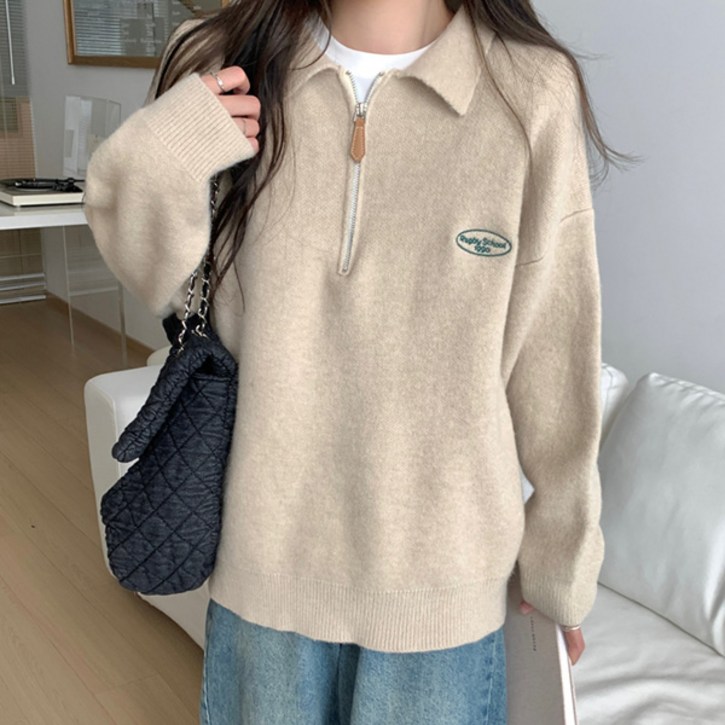 어썸풀 여성용 루네트 반집업 카라 니트 A25FKN072411