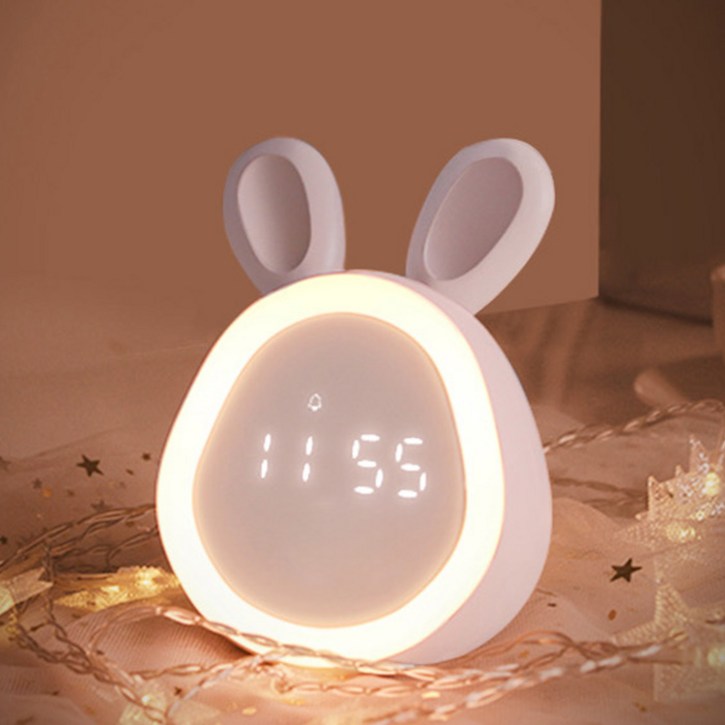 베터라인 공식 귀여운 핑크토끼 LED 무소음 탁상 인테리어 알람시계 무드등 아이방 크리스마스 선물 연말 아이 선뭉, 핑크