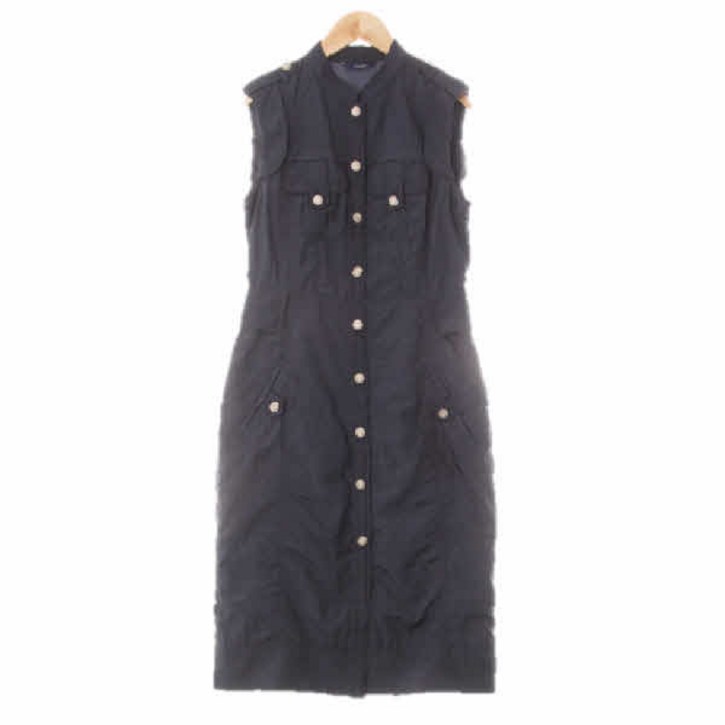 3640 zooc 네이비 크링클양각버튼민소매원피스 [85-94-160]