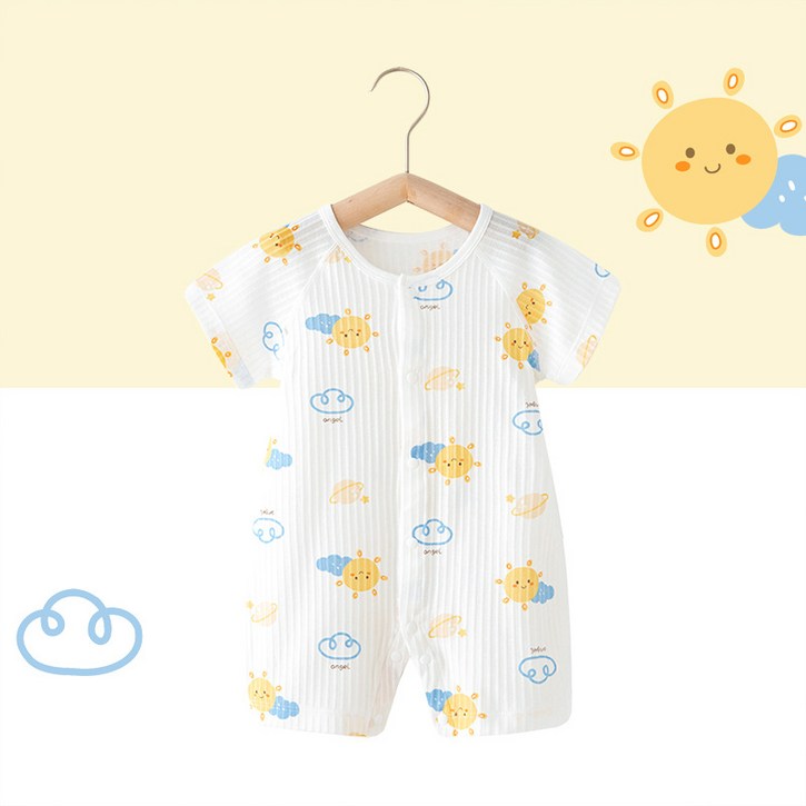 럭셔리베이비 아기 유아 롬퍼 순면 아일렛 반팔 우주복 큐트메쉬