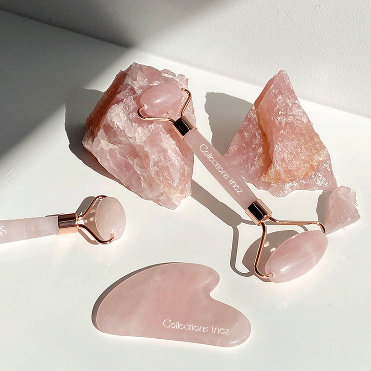 이네즈 천연 로즈쿼츠 괄사 하트괄사 페이스롤러 미니롤러 3종 세트 (파우치증정), 1개