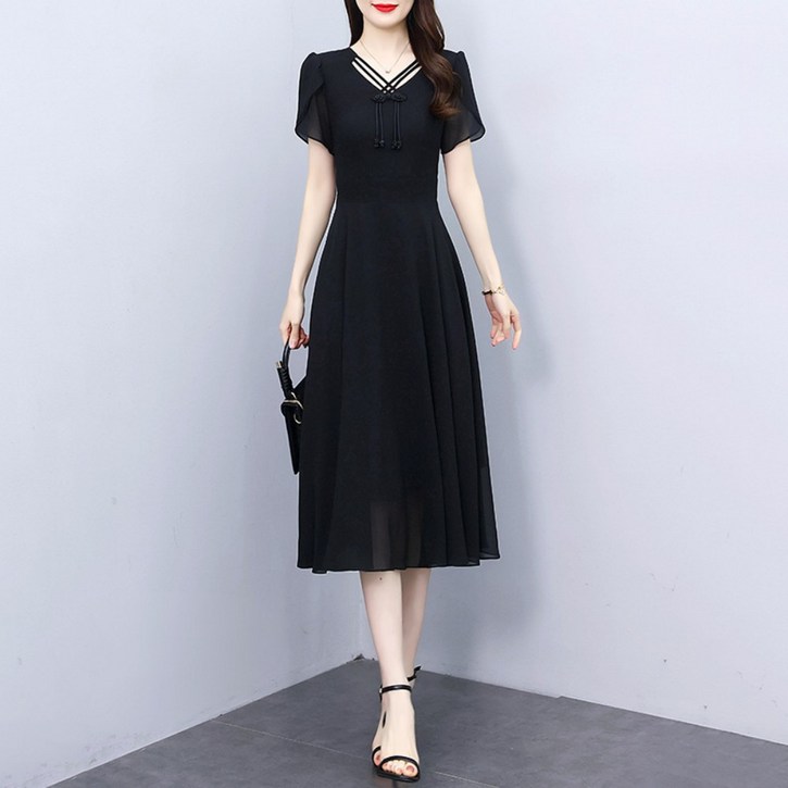 Burkes 여성 캐주얼 원피스 GYNXY011 브이넥 반팔 원피스