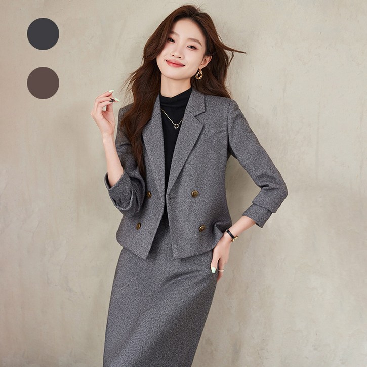 Titikong 여성 투피스 상하세트 모직 코트치마 정장 직장인 오피스룩 수트