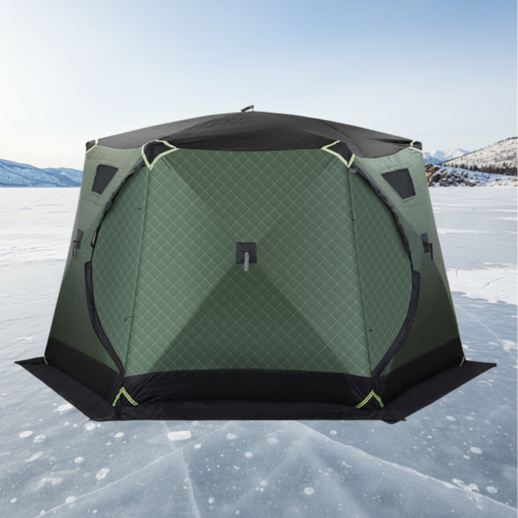 차니글로벌 큐브텐트 특대 6-8인용 얼음 낚시 원터치 방한 동계 빙어 누빔 야외 육각, 밀리터리그린