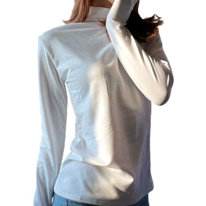 [윈썸] 가을 겨울 초경량 진짜 부들부들 가벼운 우유 공예 원단의 피치 기모 반목 폴라 심플 하이넥 티셔츠 4