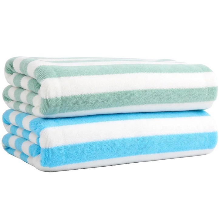투데이리빙 2개 세트 대형 스트라이프 비치 타올 휴대용 물놀이 샤워 세면 수건 여행용 호텔용 특대형 두꺼운 타월