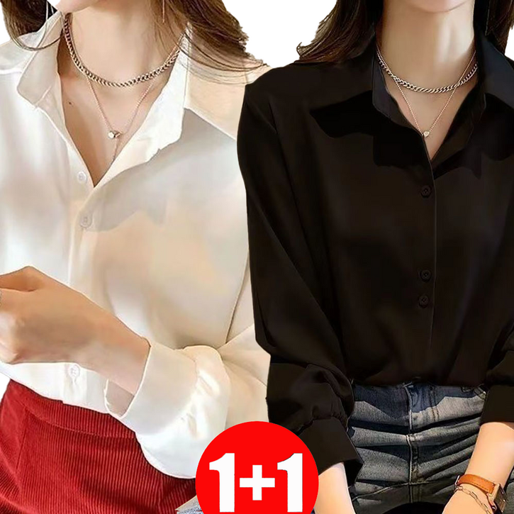 지고다그 1+1 여성 봄 가을겨울 간절기 핑크 긴팔 블라우스 심플한 디자인 오피스룩 데일리 셔츠 GJX3087