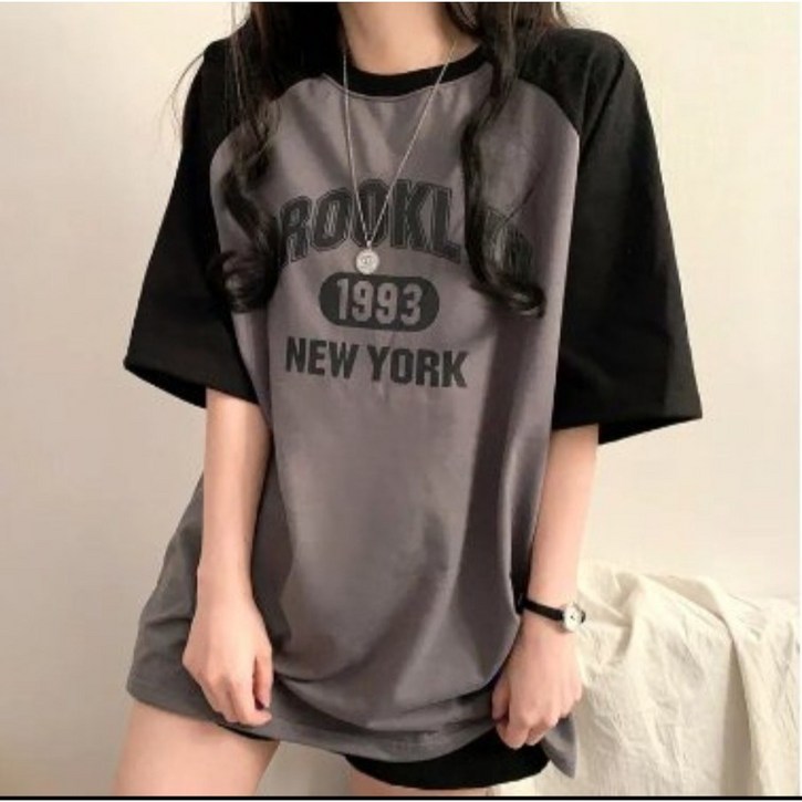 나인테일 여름 여성 캐주얼 브룩클린 나그랑 배색 박시한 오버핏 라운드넥 반팔티 4컬러