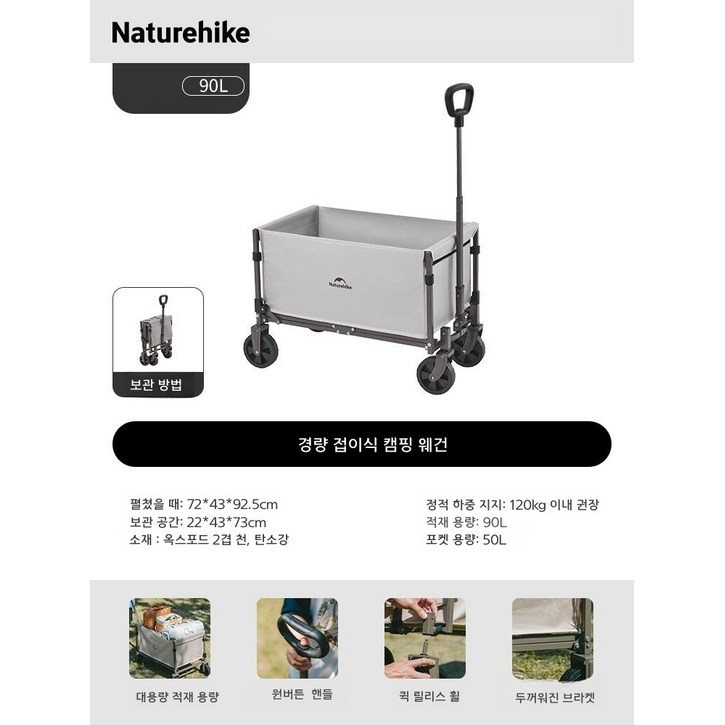 네이쳐하이크 캠핑 웨건 짐수레 접이식 휴대용 차박 트롤리 손수레 캐리어