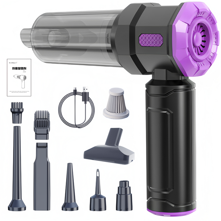 국내발송 RichMagic강력 4 in 1 16000pa 브러시리스 차량용 가정용 표시 대용량 배터리 흡입 송풍 공기주입 진공 책상차내다용도 미니 무선 초고흡입력 청