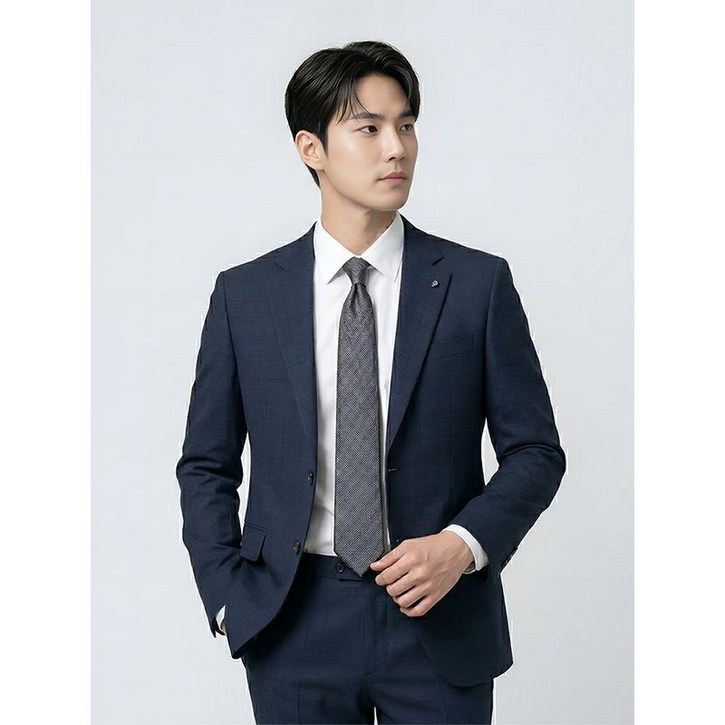 BY파크랜드 네이비 체크 실크 혼방 스트레치 수트 셋업-A1SN2210854A A1PS2210828A