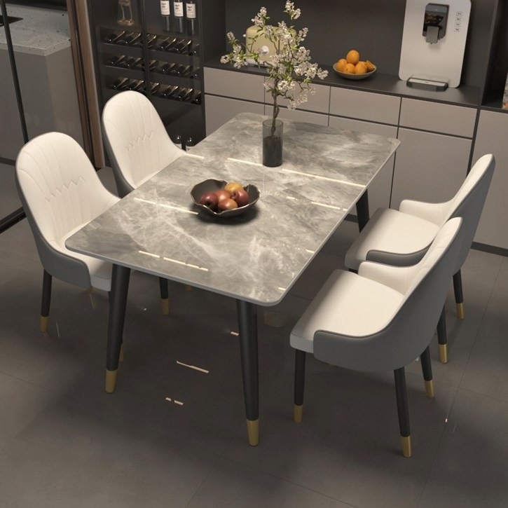 아벨로 튼튼한 식탁 세라믹 식탁 아일랜드 4인용 2인용, 이탈리안 그레이 + 화이트 의자 4개