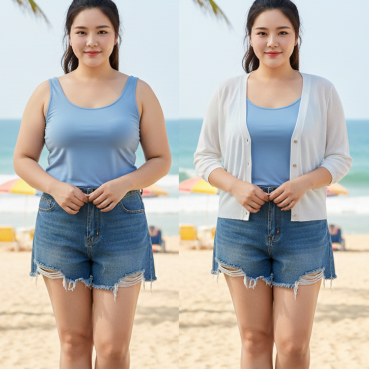 나나스윗 여성 여름 가디건 7부 루즈핏 빅사이즈 팔뚝커버 얇은 가디건 나시 원피스 코디