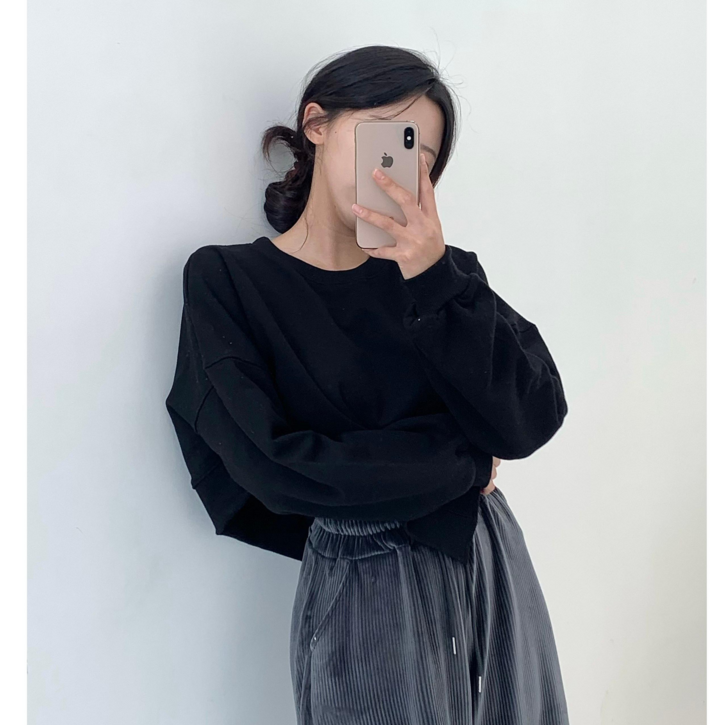 투디 여리핏 라운드 쭈리 밑단 언발 크롭 맨투맨 박스핏 홈웨어 데일리, 3컬러