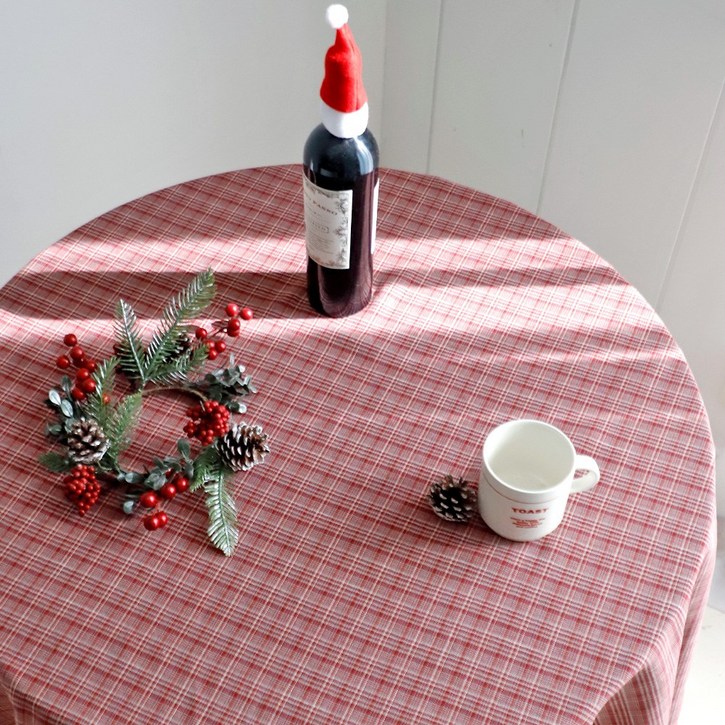 크리스마스 윈터 딥레드 체크 연말 겨울 식탁보 사각 파티 테이블보 (6size), 6인 130x180cm, 1개