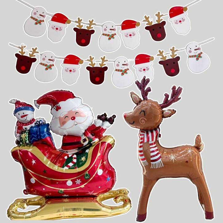 쏙쏙마켓 크리스마스 가랜드 대형 풍선 세트 스탠딩에어벌룬, 1개, 가랜드x썰매산타x스탠딩루돌프