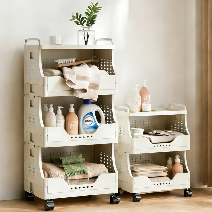 리보아 이동식 틈새 트롤리 접이식 주방 수납장 정리함 2단 3단