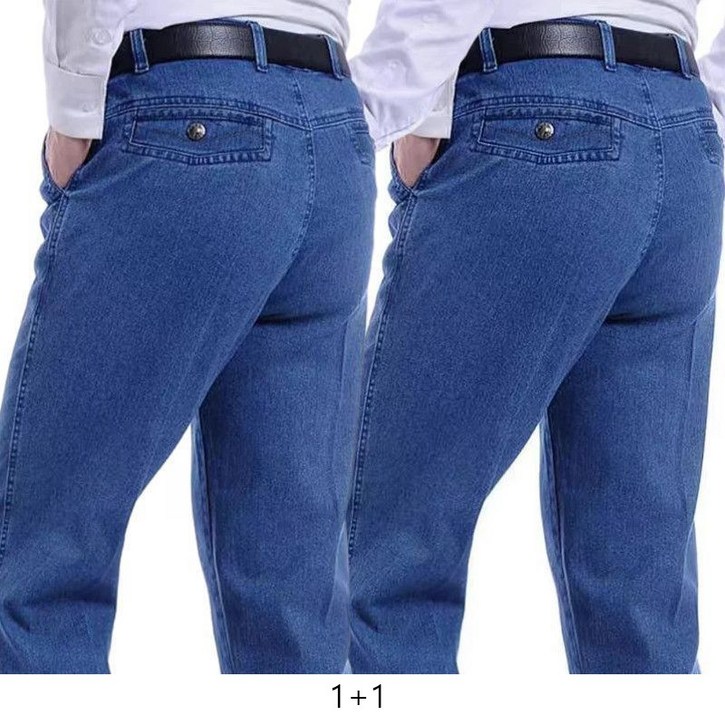 1+1 중년 남성 청바지 봄 가을 캐주얼 슬림핏 청바지 사계절 착용 가능 JS