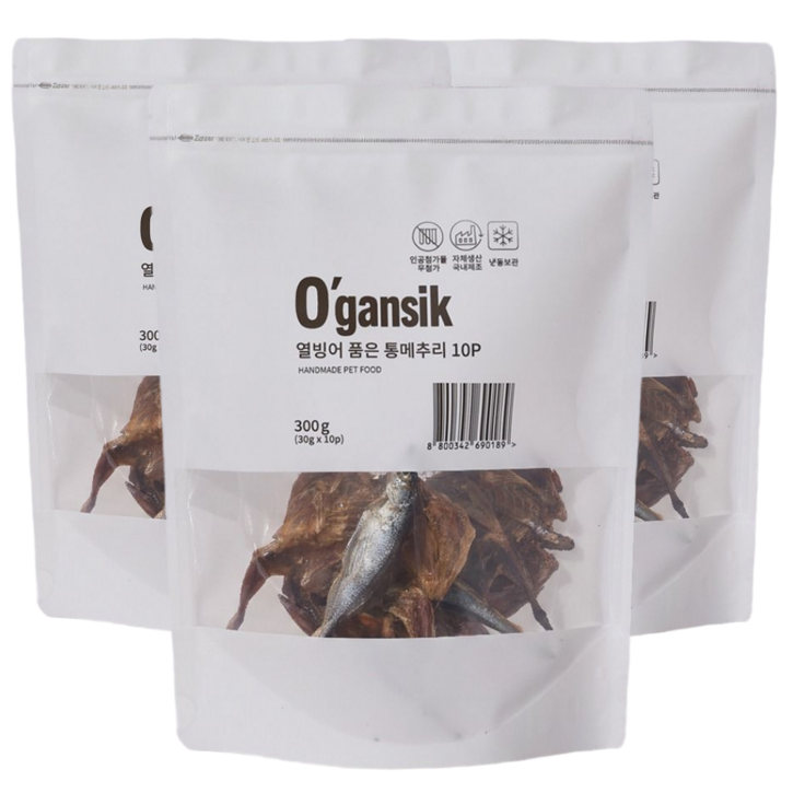 오간식 강아지메추리 알 듬뿍들어간 건강수제간식, 30개, 30g, 열빙어+통메추리