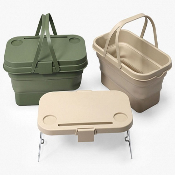 문캠핑 캠핑용 피크닉용 공원나들이용 폴딩 핸들 바스켓 16L, 1세트, 1단, 베이지