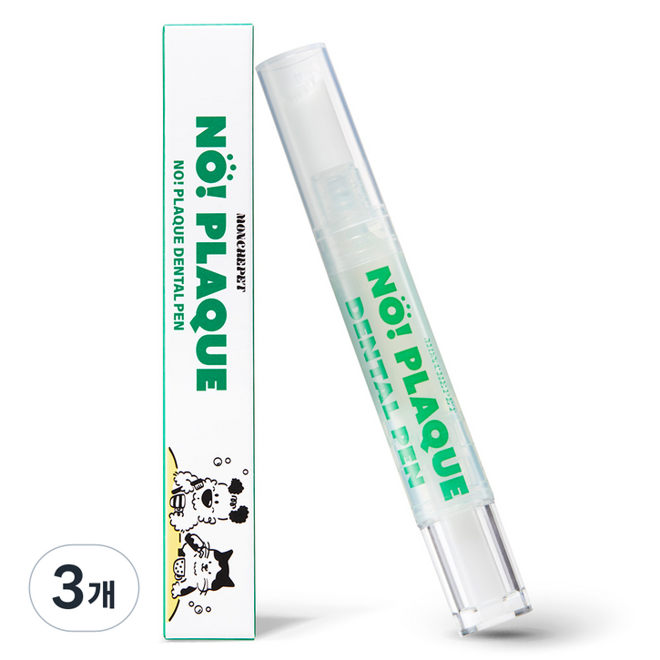 (사선형)몽세펫 프리미엄 양치펜 칫솔 치석/입냄새제거 치약/강아지 고양이 겸용, 3개, 5g