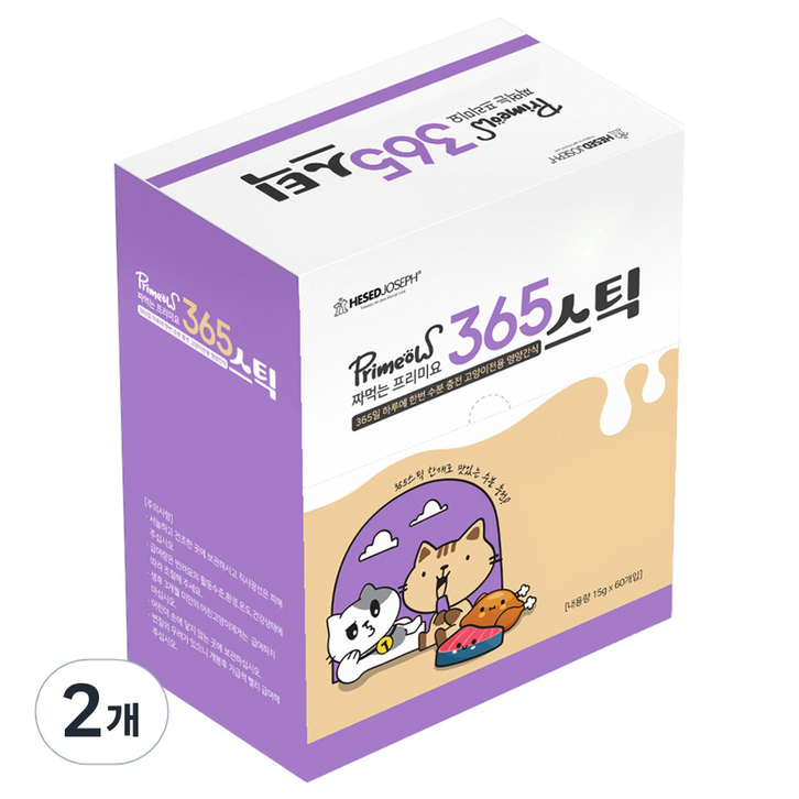 프리미요 고양이 짜먹는 365스틱 콤보 파우치 60p, 900g, 2개, 혼합맛(참치/닭고기)