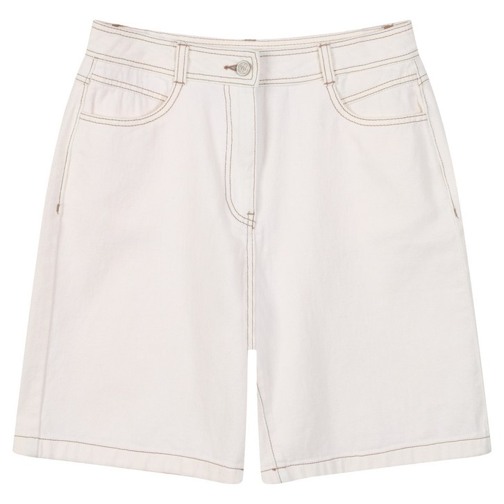 플라스틱아일랜드 여성용 배색스티치 5부 데님 팬츠 PR2DP961