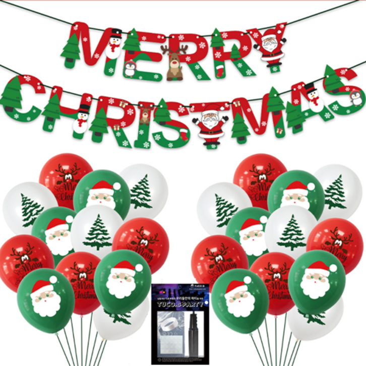 크리스마스풍선장식 투코비 메리 크리스마스 가랜드 + 장식 풍선 + 손펌프 + 고정테이프