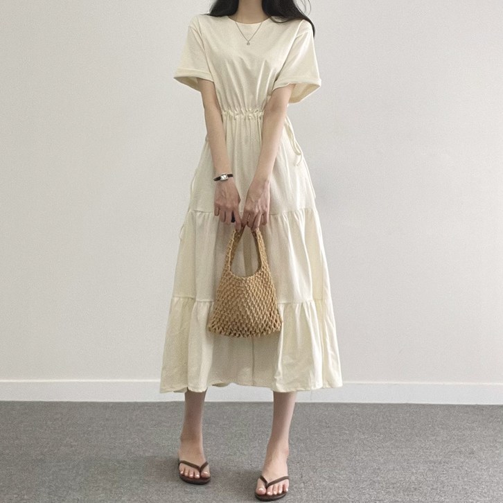 위드후이린 여성용 통기성 캉캉 반팔 롱 원피스