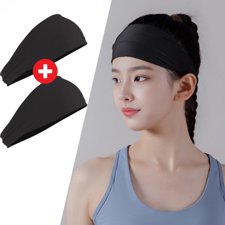 뷰몰 11 스포츠 쿨 헤어밴드 남여공용, 블랙, 2개