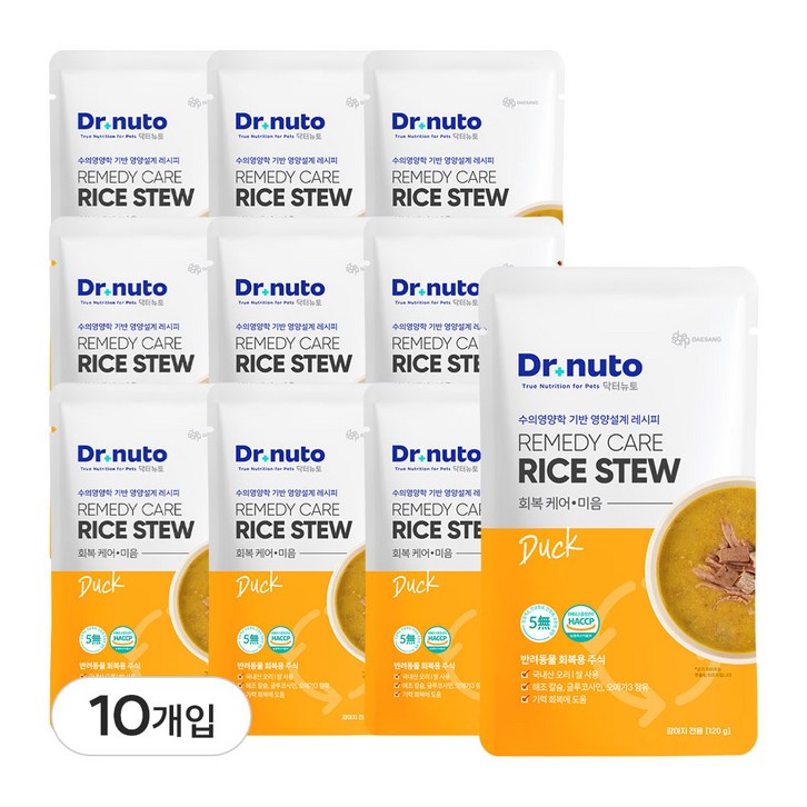 닥터뉴토 강아지 영양 죽 보양식 국내산 닭, 오리 사용  애견 습식사료, 삼계죽, 미음, 노견, 10개, 120g, 오리