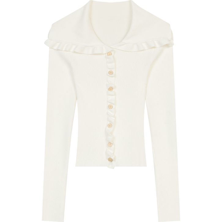 ELFSACK 2025 Y2K 스타일 겨울 신상품 캐주얼 솔리드 긴팔 여성용 피치카라 니트 티셔츠 베이직 니트 티셔츠 단추 카디건