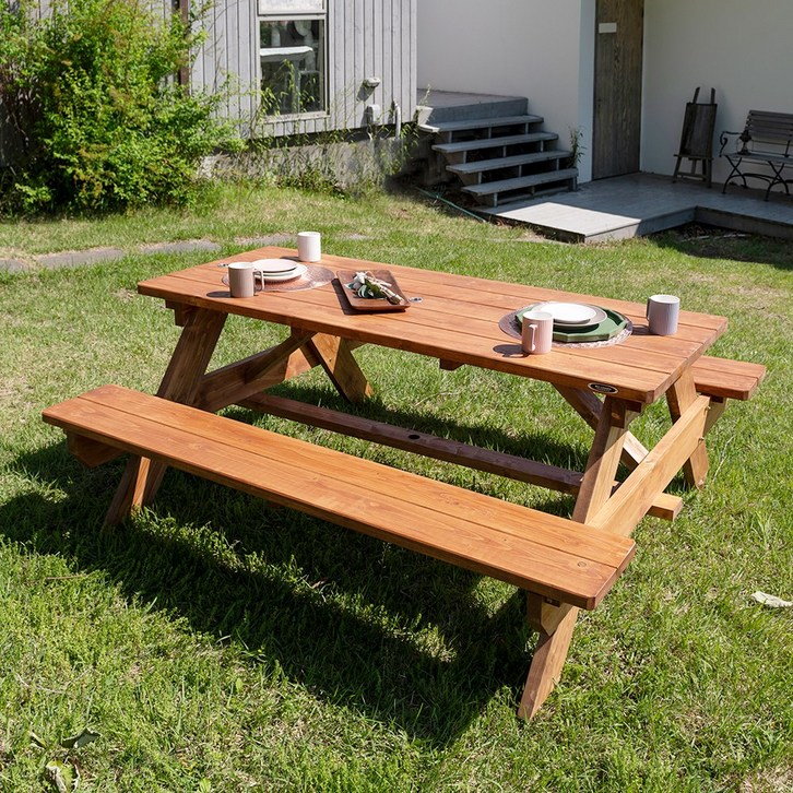 케이가든 원목 야외테이블 세트 정원 테라스 피크닉 일체형 분리형