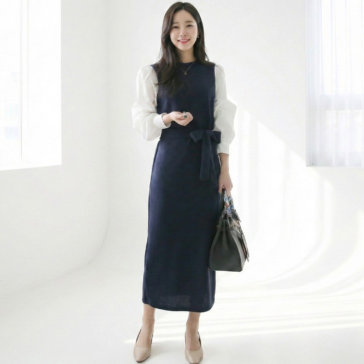 D1198 루히벨 빅사이즈 여성 스트랩 레이어드 롱 원피스 44110