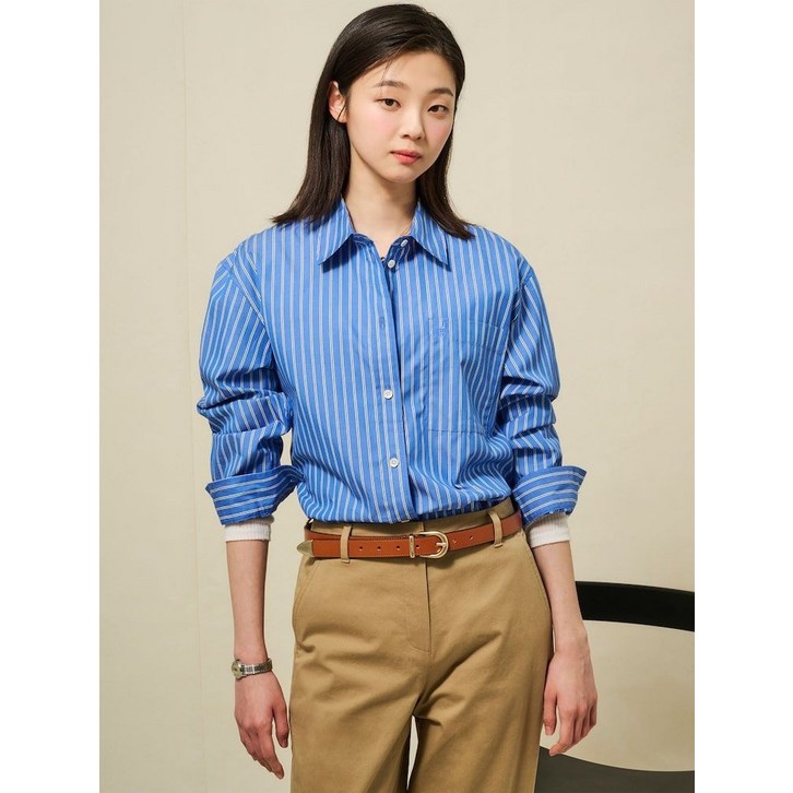 빈폴 BEANPOLE 포플린 스트라이프 오버핏 셔츠  블루 BF5264C02P 191354
