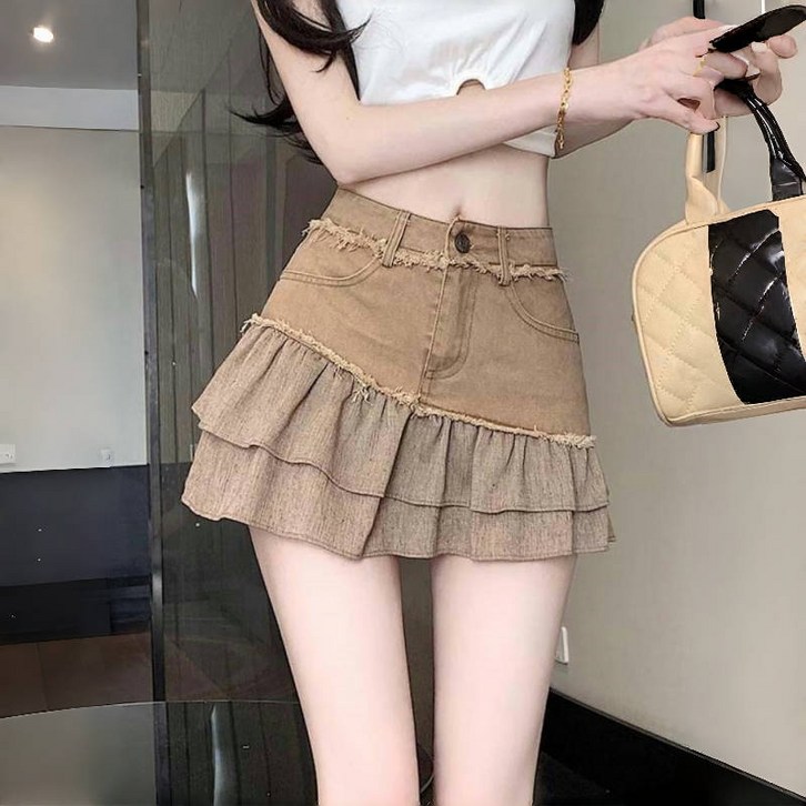 AOKADA 여성 플리츠 미니 캉캉 스커트 언발 프릴 A라인 키작녀 숏 치마