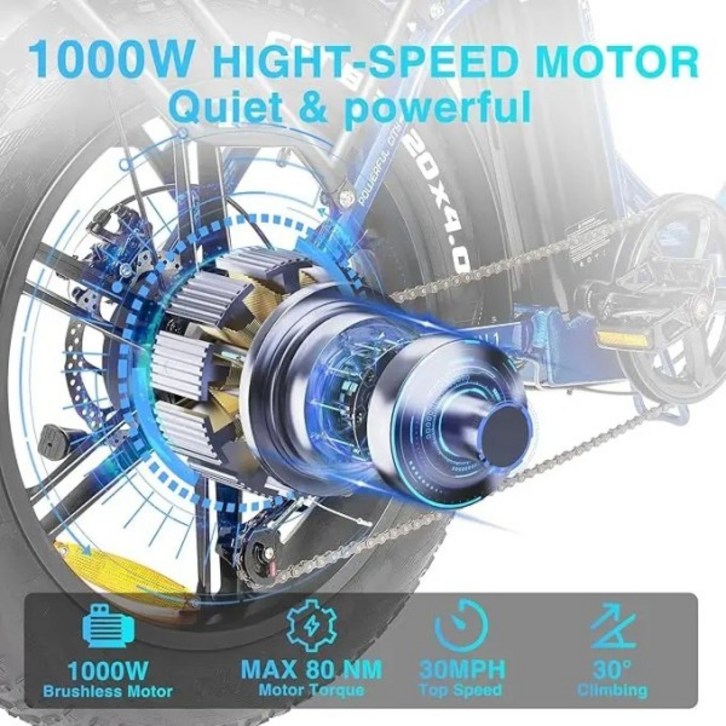 성인용 전기 자전거 뒷좌석 및 앞 바스켓, 1000W 48V 15Ah LCD 컬러 스크린, FR 디스크 브레이크, 20 인치