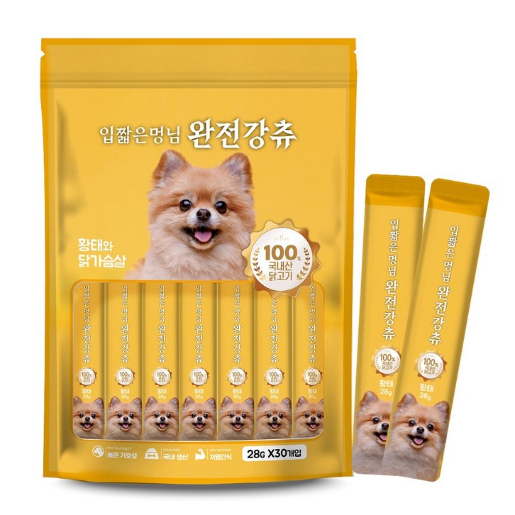 입짧은 멍님 완전강츄 대용량 사료 토핑용 노견용 짜먹는 강아지 간식, 28g, 60개, 황태