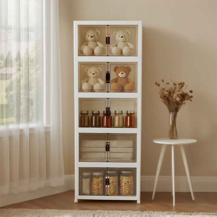 YEAAYE 더블 도어 멀티 레이어 접이식 수납함 바퀴 버전, 화이트