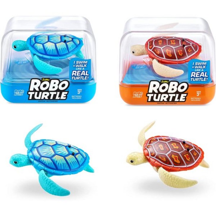 Robo Alive Robo Turtle Robotic Swimming Turtle (Orange + Blue) by ZURU Water Activated, 배터리 포함, 아마존