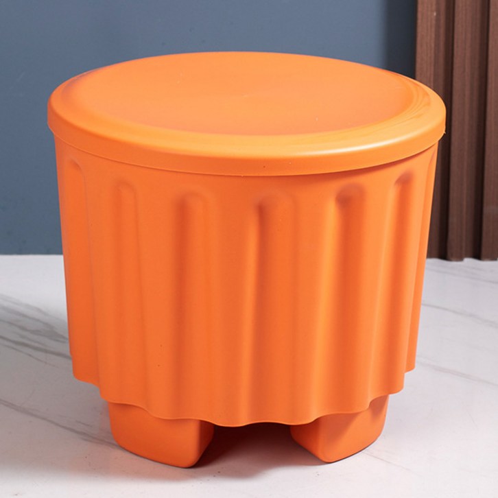 춘시스템 [1+1] 원형 수납 스툴 다용도 간이 블럭의자, 오렌지