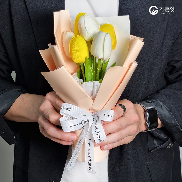 가든잇 로맨틱 튤립 비누꽃다발  선물용 케이스, 노랑