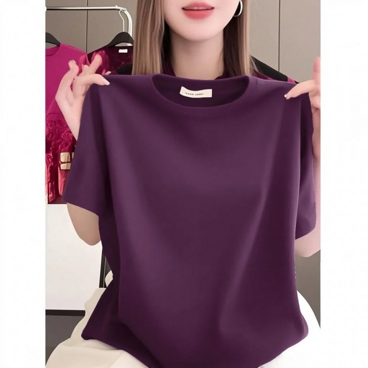 유니픽여성 여름 루즈핏 순면 반팔 티셔츠 심플하고 편안한 디자인cjg