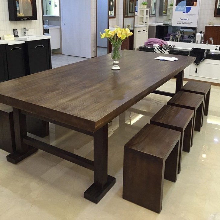 전체 원목 식탁과 의자 조합 6인용 아메리칸 통나무 식탁 원목 테이블 가정용 식탁 레트로 롱 테이블 112