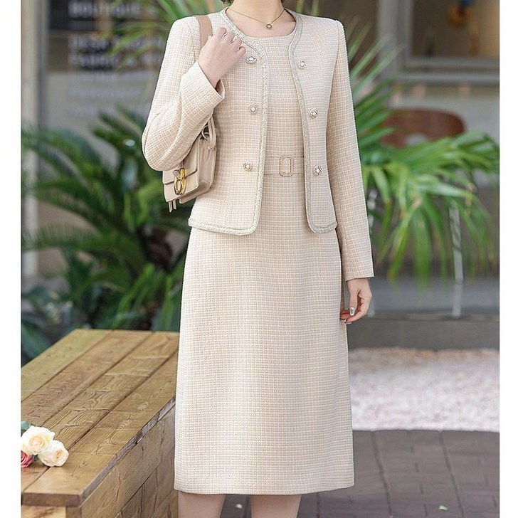 투니스 여성 미디 원피스  숏 긴소매 재킷 세트