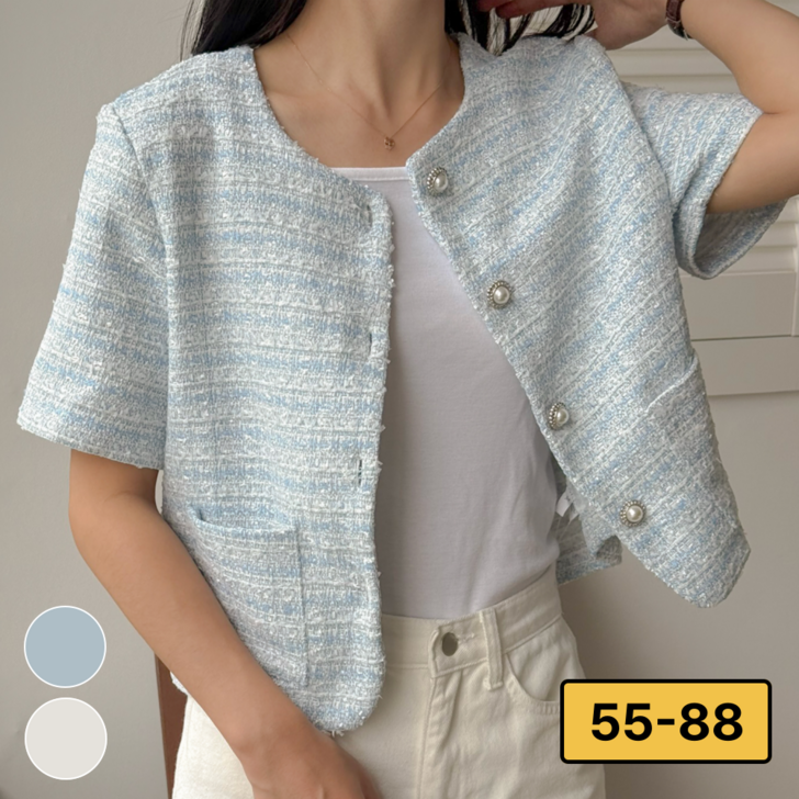 커넥티브 여름 트위드 자켓 빅사이즈 여성 반팔자켓 정장재킷 하객룩