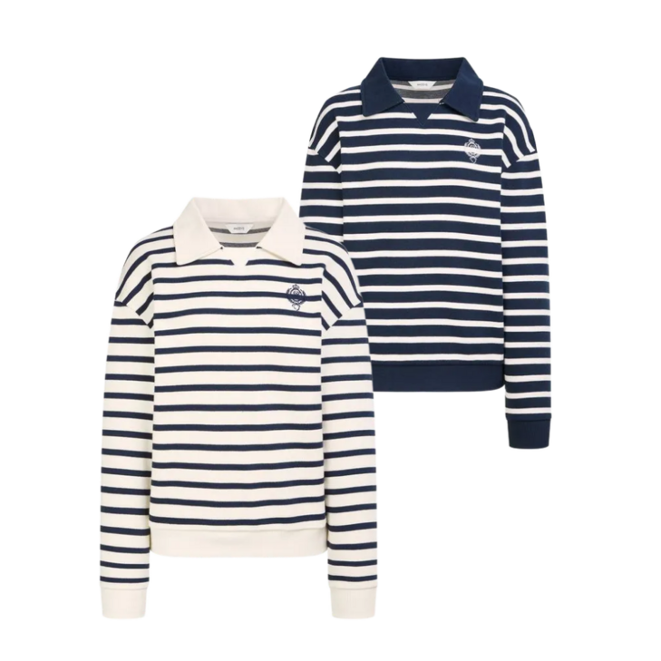 HAZZYS LADIES 24FW 여성 스트라이프 면혼방 긴소매 카라 티셔츠 데일리 캐주얼 상의